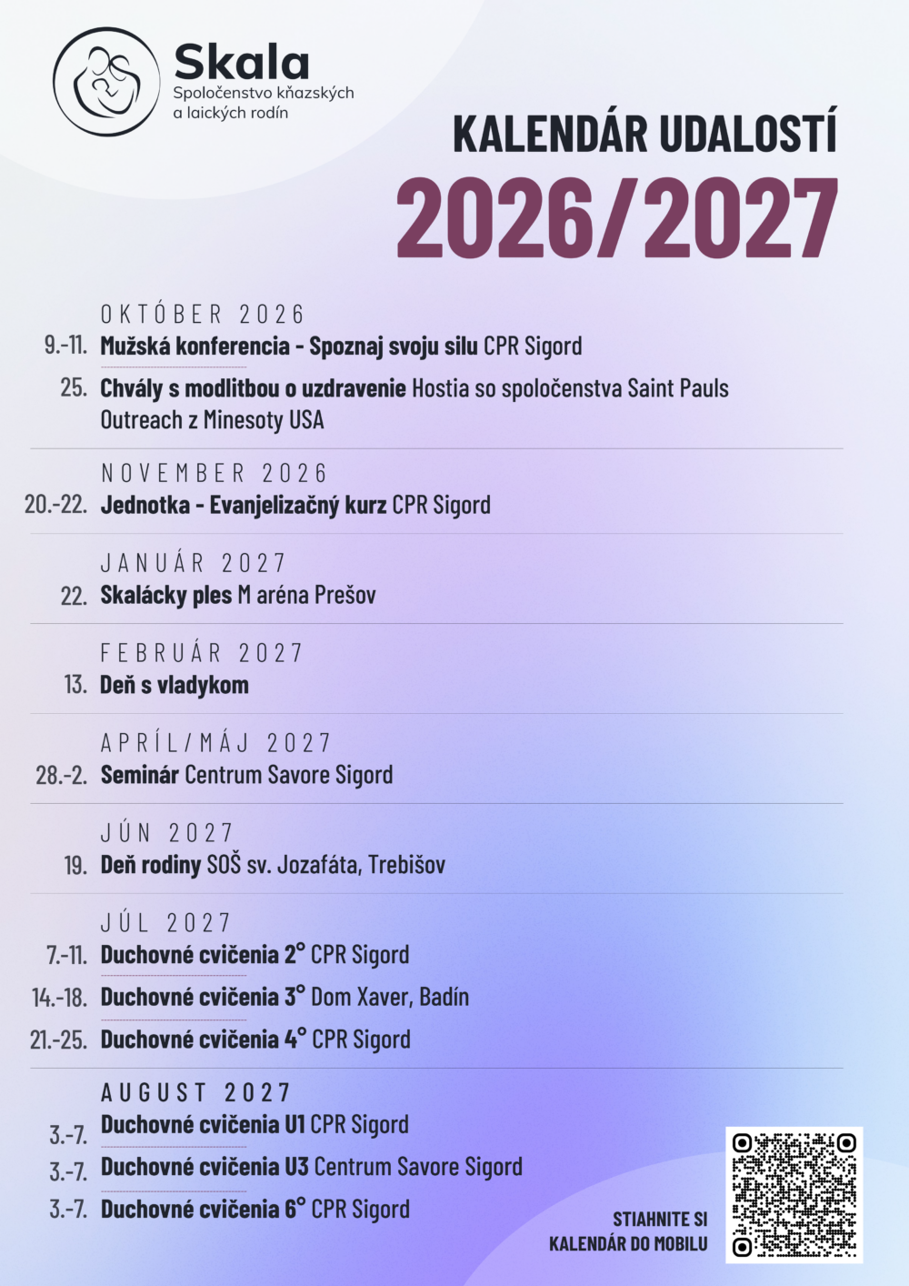 Kalendár udalostí na rok 2026/27